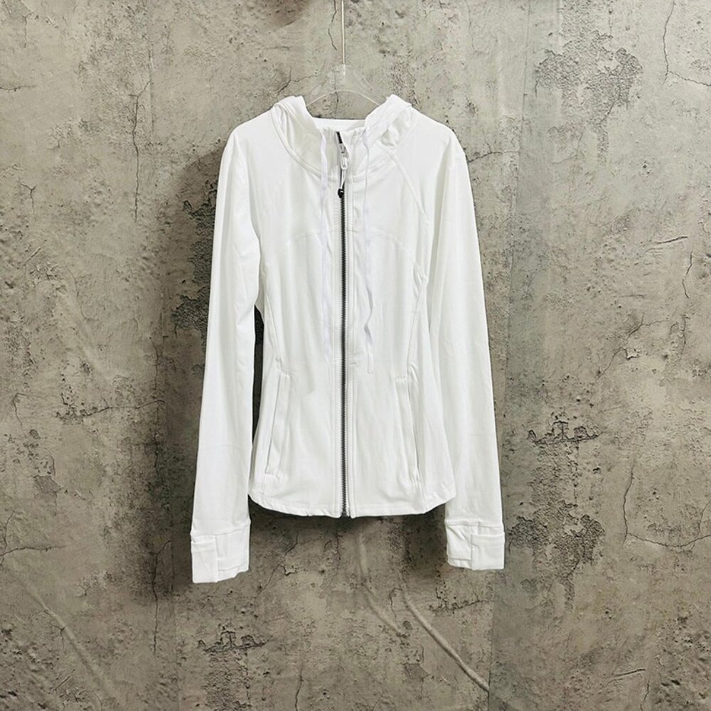 Lululemon Athletica White Hooded Zip-Up Jacket With Drawstring